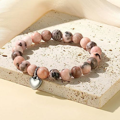 MIXJOY Inspirational Gifts for Women, Heart Charm Pink Elastic Beads Bracelet, Positive Affirmations Get Well Soon Gifts - style: steel heart times are tough pink