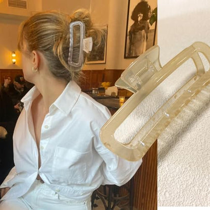 5 Inch Large Hair Claw Clips, No Slip Glossy Jelly Square XL Clips for Thick Long Curly Hair, Women's Big Rectangle Strong Clips, 4 Pack - color: A7 5 inch