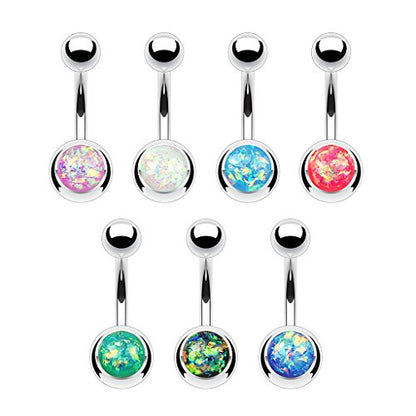 Belly Button Piercing Ring 14 Gauge Surgical Steel - color: Blue Created Opal