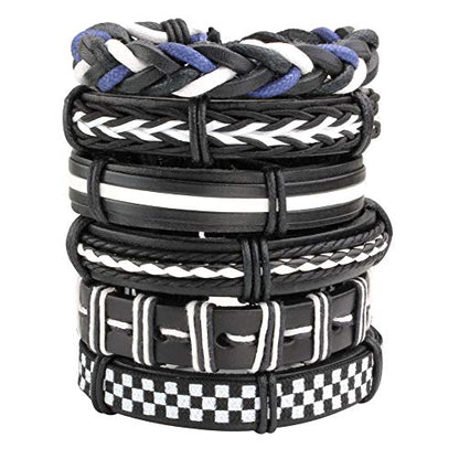 Leather Braided Bracelet Cuff Wrap Wristband for Men Women Adjustable - color: J:12pcs
