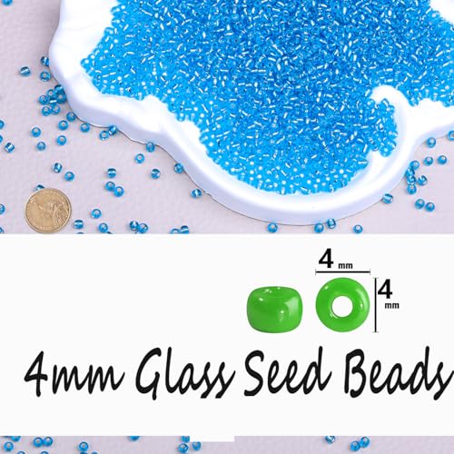 Legefo 4mm Glass Seed Beads Bulk, Blue with Silver 6/0 Small Mini Pony Seed Beads, Tiny Round Craft Bead for Bracelet Necklace Wrist Jewelry Making Beading Weaving DIY Crafts Supplies, 1000pcs - color: Blue with Silver