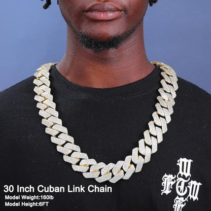 Ucciyo 30MM/25MM Cuban Link Chain for Men, Luxury Iced Out Diamond Chain | Luxurious Diamond-Simulated, Large Miami Cuban Style, 18K Gold Plated - color: 30MM-Gold, size: 30 Inch