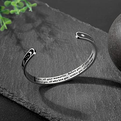 TONY & SANDY Inspirational Bracelets for Women Teen Girls Personalized Gifts for Daughter Granddaughter Mom Sister Friends Stainless Steel Engraved Cuff Birthday Easter Christmas - style: A - Graduation Gifts - Sun & Moon - Behind you, all your memories.