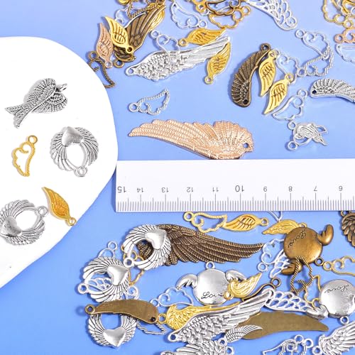 stino 100 G Mixed Style Metal Charms for Jewelry Making, Bulk Silver & Gold Plated, for Bracelet, Necklace, Earrings DIY Crafts - style: Wing