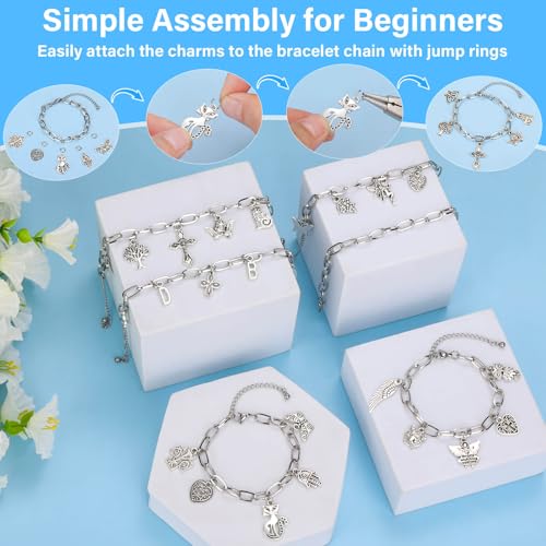 384 Pieces Silver Charm Bracelet Making Kit, Including Paperclip Chain Bracelets, Cross Charms, Jump Rings for DIY Bracelet Making