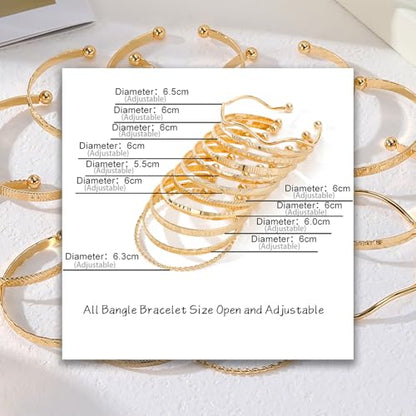17IF Gold Bangle Bracelet For Women, 14k Multilayer Charm Textured Stackable Bracelets Boho Indian Chunky Cuff Fashion Jewelry Gift - style: 11 Pcs