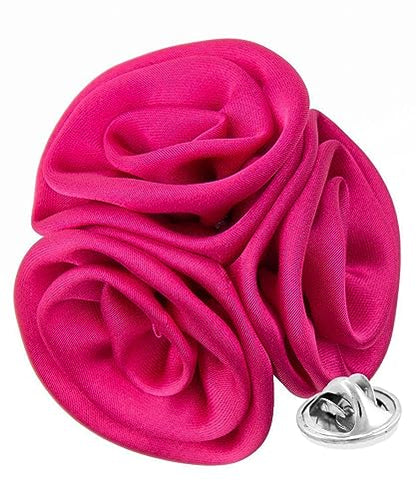 Premium Trio Cluster Flower Lapel Pin - Formal Boutonniere for Men, Flower Brooch Pin - color: Hot Pink