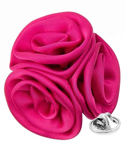 Premium Trio Cluster Flower Lapel Pin - Formal Boutonniere for Men, Flower Brooch Pin - color: Hot Pink
