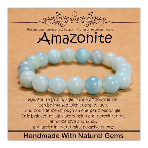 Natural Healing Gemstone Bracelet Handmade Yoga Stretch Elastic Bracelet Stress Relief Crystal Jewelry for Men and Women - color: Amazonite (Enhance Love and trust.), size: 10mm