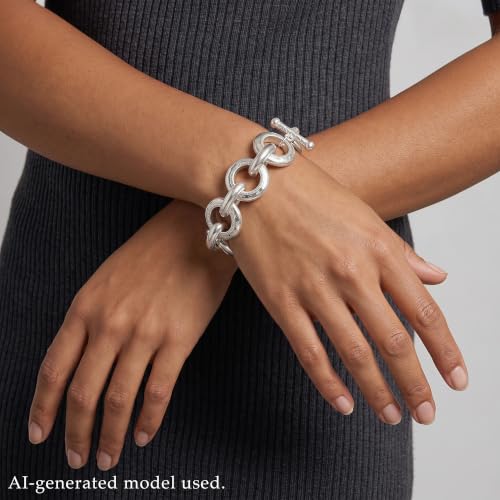 18K Gold Plated Hammered Toggle Bracelet for Women | Chunky hammered statement bracelet with a toggle closure and 3 adjustable sizes, designed for everyday wear and gifting - style: Style Four
