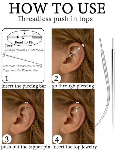 Threadless Flat Back Earrings Studs 20G Surgical Steel Push in Nose Studs Rings Cartilage Helix Tragus Conch Lip Labret Medusa CZ Nostril Piercing Jewelry for Women Gold Silver Tone - color: Silver