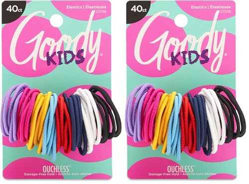 Goody Kids Ouchless Hair Elastics – No Pull, No Breakage, Tangle-Free Hold for Fine Hair – 40 Count, Assorted Colors, Long-Lasting Ponytail Holders for Girls & Boys (Pack of 2) - size: 40 Count (Pack of 2)