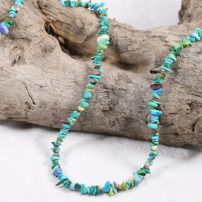 Aobei Pearl 8mm Round Natural Amazonite/Irregular Turquoise Long Beaded Necklace Wrap Bracelet Handmade Gemstone Jewelry for Women Men - style: Multicolors Turquoise-31.5"+6"