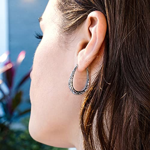 Silver Post Filigree Hoop Earrings for Women Hollow Oval Hoop Earrings | Hypoallergenic U Shaped Hoops Earring for Jewelry - color: A-Silver