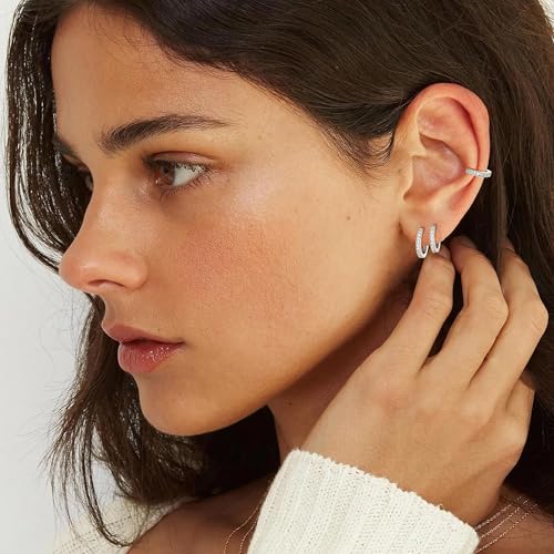 micuco 3 Pairs Small Hoop Earrings Tiny Cartilage Earrings for Women Men | Cubic Zirconia Earrings Huggie Hoop Ear Piercing Earrings for 8mm 10mm 12mm - color: 1# 14K White Gold Plated 8mm,10mm,12mm