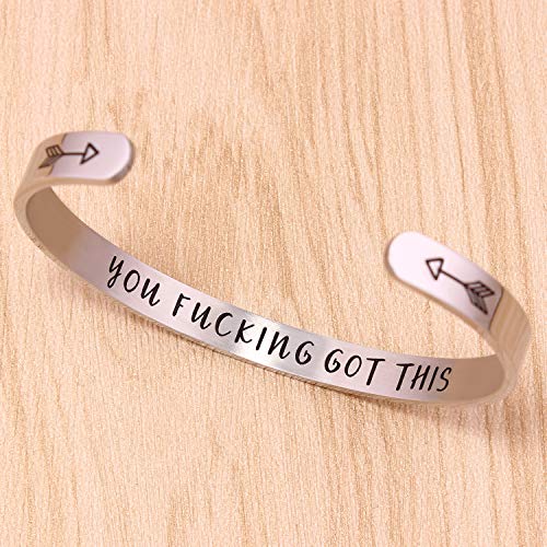 Btysun Bracelets for Women Mothers Day Bracelet Gifts from Daughter Inspirational Gifts for Women Graduation Gifts for Her Motivational Birthday Cuff Bangle Friendship Personalized Mantra Jewelry… - style: 1YOU f*cking GOT THIS silver