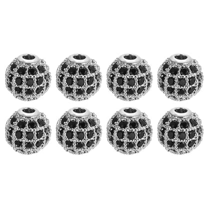 UXCell Round Charm Spacer Beads - 8Pcs 6mm, Brass Rhinestone & Zircon Beads for DIY Bracelets & Earrings (Black - White Gold) - color: White Gold, size: 6mm