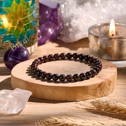 Bivei 6mm Beaded Bracelets for Women Handmade Semi Precious Natural Stone Stretch Elastic Jewelry Yoga Protection Gifts - color: Garnet - Passion & Energy, size: Medium 6.8-7.3 inch