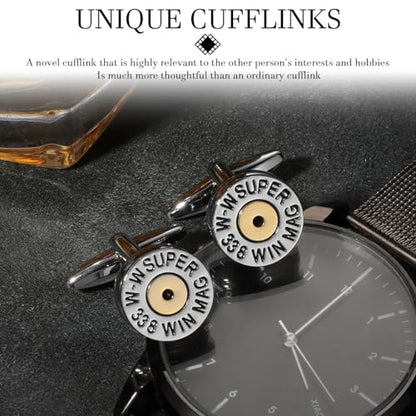 HAWSON Various Unique Cuff Links Mens, Animal/Tactical/Music/Holiday/Cufflinks, Themed Wedding Dinner Party Gift Suit Accessories - style: Silver Bullet Caliber