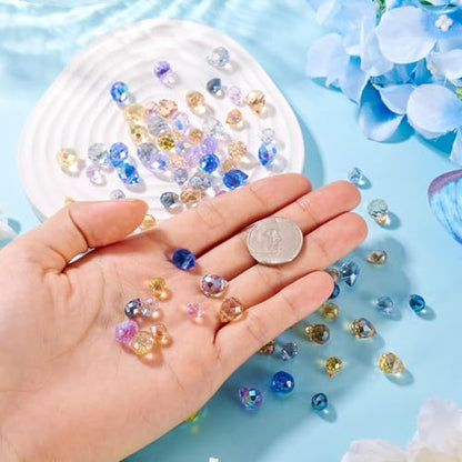 100Pcs Faceted Glass Teardrop Beads Clear Colorful Electroplate Water Drop Crystal Glass Beads Teardrop Chandelier Pendants for DIY Crafts Earring Bracelet Jewelry Making - color: Mixed Color-E