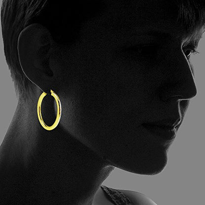 Hoops & Loops 925 Sterling Silver 4mm Thick Oval Diamond-Cut Hoop Earrings, 25mm 30mm, Silver, Yellow Gold, Rose Gold & Black - color: Yellow Gold 30mm-1.2''