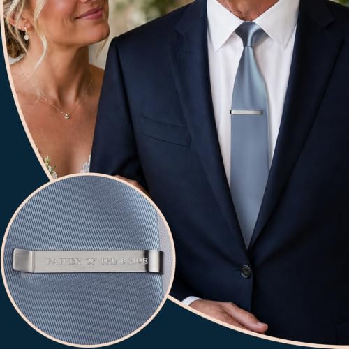HAWSON Father of the Bride and Groom Tie Clip Best Man Skinny Stainless Steel Marriage Tie Bar Wedding Gift for Man - style: 2''-Father Of The Bride