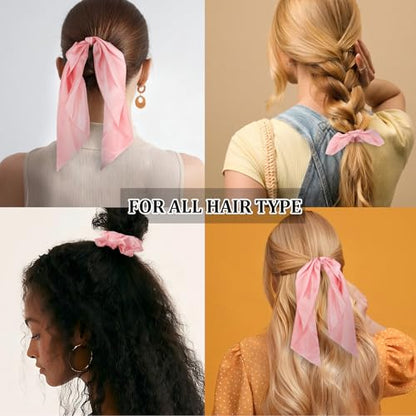 Silk Scrunchies Satin Silk Pink Elastic Hair Scrunchies Ties Bows Ribbon Accessories Knotted Bows for Women Girls Hair Valentine's Day Gifts - color: Pink