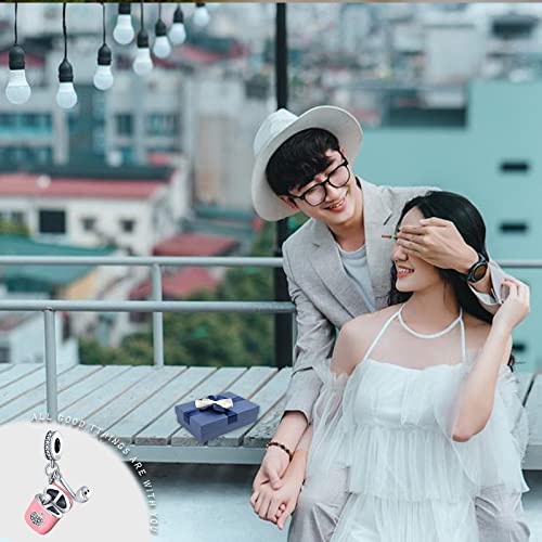 LNQOBU 925 Sterling Silver Charms for Bracelets Dangle Pendant fit Pandora Bracelets or Necklaces Jewelry Woman Gift Beads Charm (With one Spacer Beads) - style: B-Pink Headphone Pendant Charm
