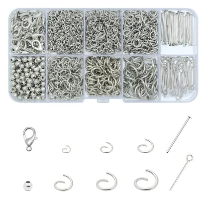 Jump Rings for Jewelry Making Kit, Open Jump Rings Jewelry Repair Kit for Necklace Bracelet, Lobster Clasps and Closures Repair Supplies Kit for Adult Crafters, (White Silver) - color: Silver