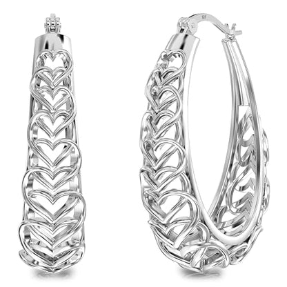 LeCalla 925 Sterling Silver Hoop Earrings | Women's Filigree Hoop Earrings | Openwork Mesh Filigree Cut Earring | Lightweight & Hypoallergenic Vintage Hoop Earrings for Women - style: Silver / Oval Heart Filigree