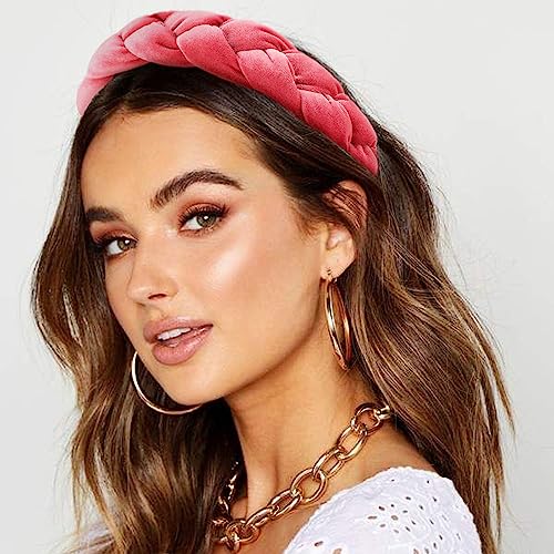 DRESHOW Braided Headbands for Women Velvet Hair Hoop Elastic Criss Cross Hair Bands Accessories - color: 01 Pc Velvet Braided: Pink
