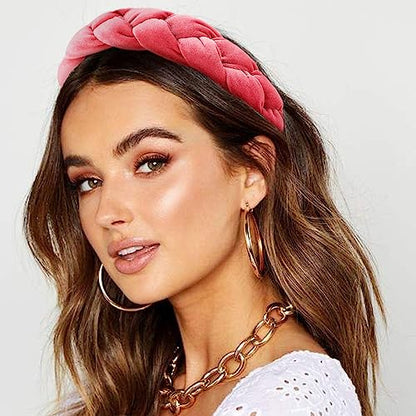 DRESHOW Braided Headbands for Women Velvet Hair Hoop Elastic Criss Cross Hair Bands Accessories - color: 01 Pc Velvet Braided: Pink