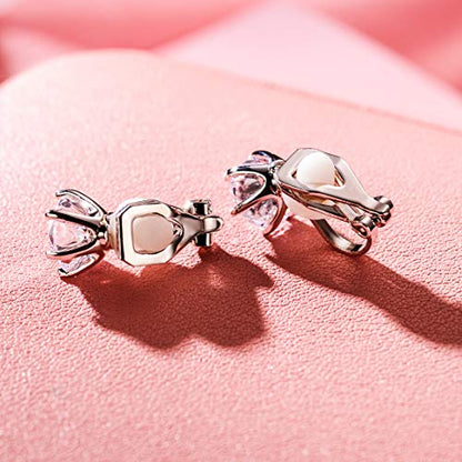 Clip on Earrings Women, 14K Gold Hoop Clip-On Earrings for Women, Hypoallergenic Non Pierced Croissant Earrings - color: White Gold