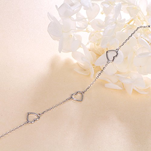 Anklet for Women 925 Sterling Silver Foot Adjustable Ankle Bracelet Jewelry - style: Heart