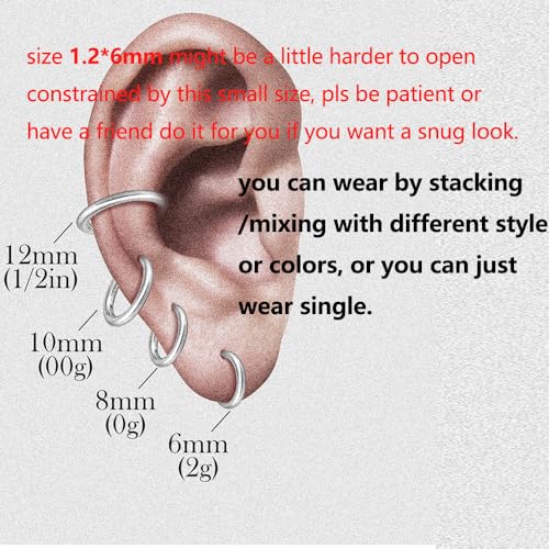 Casvort 10 PCS 16G Seamless Septum Nose Piercing Rings Segment Tragus Hoop Rings 316 Stainless Steel Helix Ring Stack Clickers Ear Plugs Hangers Women Body Jewelry - color: Silver Classic, size: 1.2*6mm 10 PCS