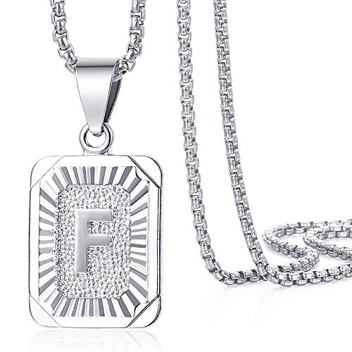 Trendsmax Initial Letter Pendant Necklace Mens Womens Capital Letter White Gold Plated A Z Stainless Steel Box Chain 22inch - style: F