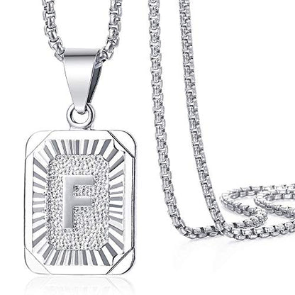 Trendsmax Initial Letter Pendant Necklace Mens Womens Capital Letter White Gold Plated A Z Stainless Steel Box Chain 22inch - style: F