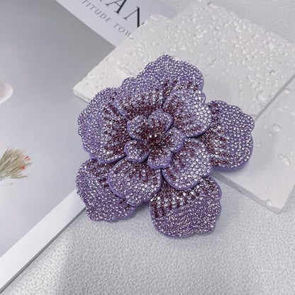 Rhinestone Flower Brooch Pin for Women Men Elegant Sparkly Crystal Camellia Floral Lapel Pins Shawl Dress Suit Clothes Accessories Wedding Party Fashion Jewelry 105mm - color: Light Purple