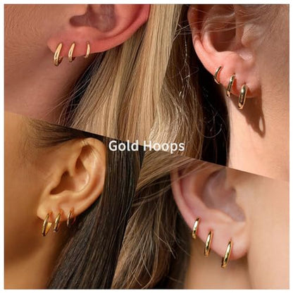 Huggie Hoop Earrings Small Hypoallergenic 14K Gold Plated Huggie Earrings For Women Simple Huggie Stud Earrings - color: Gold-6/8/10mm
