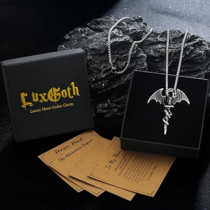 Stainless Steel Gothic Y2K Punk Rock Emo Biker Pendant Necklace | Cosplay Vintage Viking Alt Edgy Fashion Charm Necklace Jewelry for Men Women Active Daily Wear - style: Winged Dragon Sword