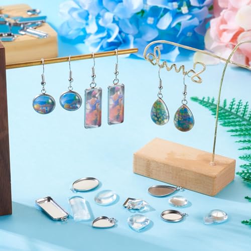 Craftdady Stainless Steel Pendant Cabochon Settings Heart Square Teardrop Flat Round Oval Rectangle Blank Bezel Trays Base Pendant with Glass Cabochons for DIY Earrings Necklace Jewelry - color: Stainless Steel Color 6 Style 2