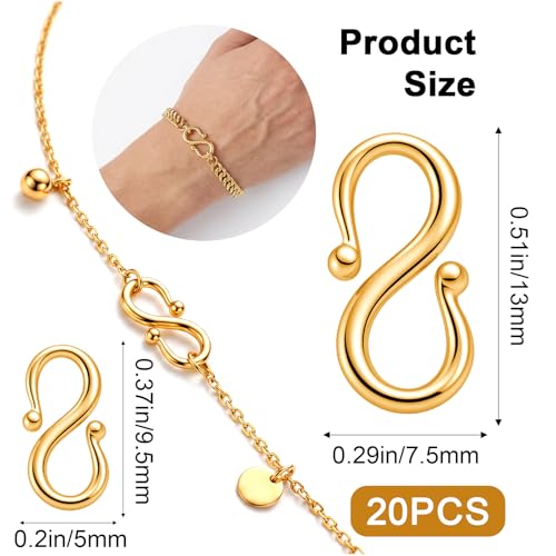 20PCS Stainless Steel Necklace and Bracelet Clasp Kit Gold Plating Clasps and Closures Connectors for Jewelry Making, No Tarnish DIY Crafts(0.5“ & 0.4”)
