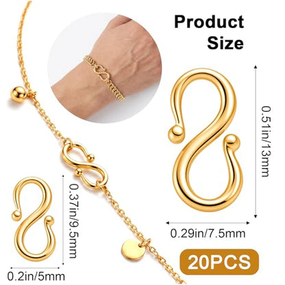 20PCS Stainless Steel Necklace and Bracelet Clasp Kit Gold Plating Clasps and Closures Connectors for Jewelry Making, No Tarnish DIY Crafts(0.5“ & 0.4”)