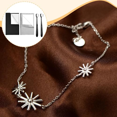Yiju 2 Pieces Jewelry Cleaning Cloth Silver Cleaning Cloth Kit Silver Jewellery Cleaner Kit Double Sided Use Multifunctional with 2 Brush Flannel PP, Black and Light Gray - color: Black and Light Gray
