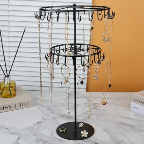 jewelry storage rack Rotating Jewelry Display is used to organize and store necklaces, earrings, bracelets, rings﻿-black - color: Black
