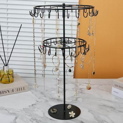 jewelry storage rack Rotating Jewelry Display is used to organize and store necklaces, earrings, bracelets, rings﻿-black - color: Black