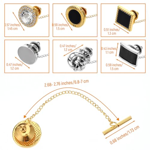 6Pcs Tie Tacks for Men Tie Pins with Chain Ties Clips Suit Accessories Tack Clutch Clasps for Regular Ties Wedding Anniversary Business Hat Birthday Party Gift