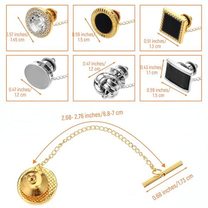 6Pcs Tie Tacks for Men Tie Pins with Chain Ties Clips Suit Accessories Tack Clutch Clasps for Regular Ties Wedding Anniversary Business Hat Birthday Party Gift