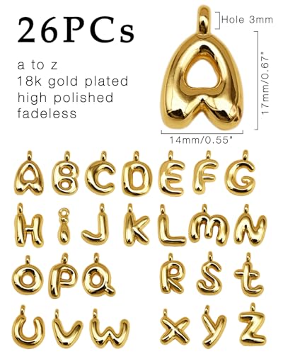 stino No Tarnish Bubble Letter Charms for Jewelry Making | 8K Gold Plated, 26 Pieces A-Z, Alphabet, Initial, Pendants, for Necklace - style: Large