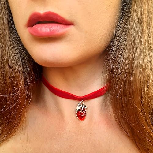Realistic Heart Necklace for Women Anatomical Heart Jewelry Red Velvet Ribbon Choker Anatomical Heart Gifts Red Heart Pendant Medical Necklace Red Gothic Jewelry Women Heart Organ Jewelry